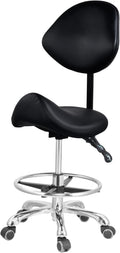 Upgraded Saddle Stool with Back Support, 400lbs Saddle Chair - Back Adjustable Salon Stool with Wheels and Footrest, Swivel, Widened Thick Seat Padding for Home Office Clinic Dentist(Black)