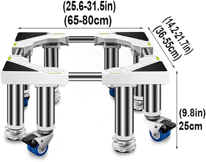 Adjustable Washing Machine Base Heavy Duty Washing Machine Base with Wheels Universal Appliance Trolley Multifunctional Fridge Stand Dryer Base Bracket 45-65cm Moving Home App