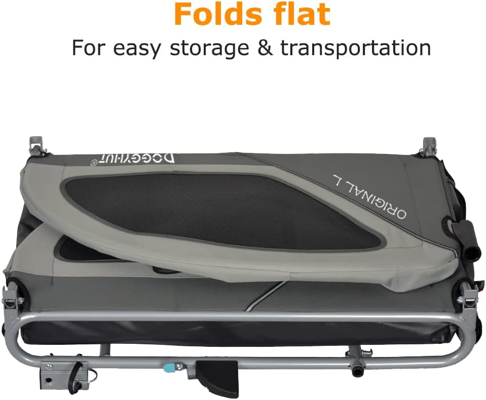 Doggyhut Original Large Pet Bike Trailer & Stroller 2-in-1,for Dogs up to 78 lbs,Parking Brakes,Easy Folding Cart Frame, Quick Release Wheel, Universal Bicycle Coupler (Gray)