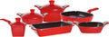 (Matrix) Luxury Cast Aluminum 11-Piece Cookware Set – Pans, Pots, Saucepan, Saucier, Baking Tray & Silicone Handles – Premium Nonstick, All Stovetops Compatible (Induction) – Ceramic Red