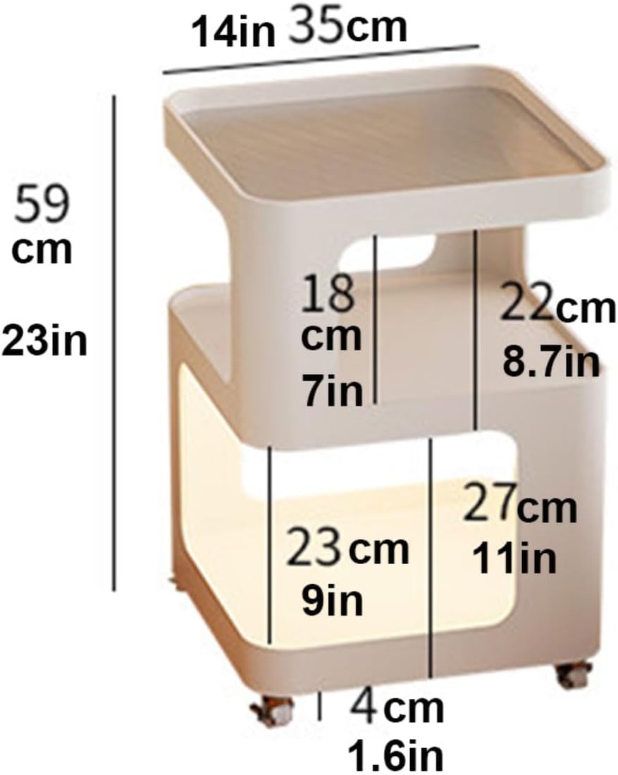 Side Table, Nightstand with Universal Wheels, Modern Bedside Table, with Open Storage Shelf,Stable,with Metal FrameSuitable for Bedroom, Living Room(Black,35cm/14in)
