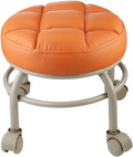 Heavy-Duty Low Roller Stool with 360° Swivel Wheels, 660-lb Load Capacity, Low-Height Short Rolling Stool Seat, PU Leather Small Mechanic Chair, Rolling Stools for Garage, Shop, Libra orange