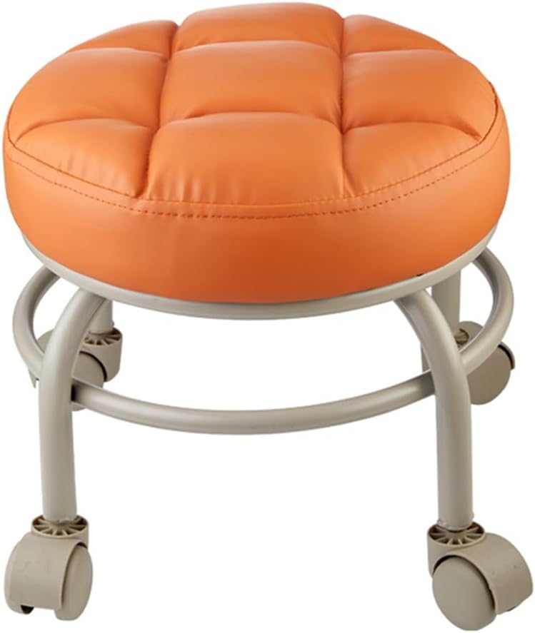 Heavy-Duty Low Roller Stool with 360° Swivel Wheels, 660-lb Load Capacity, Low-Height Short Rolling Stool Seat, PU Leather Small Mechanic Chair, Rolling Stools for Garage, Shop, Libra orange