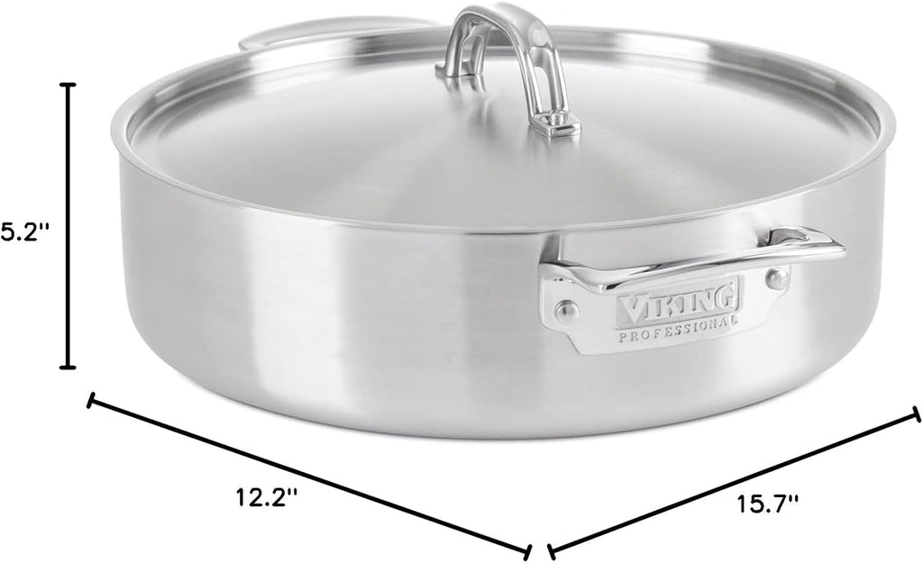 Viking 5-Ply Stainless Steel Casserole Pot with Lid, 6.4 Quart Cookware, Dishwasher and Oven Safe, Induction Ready, Satin Finish