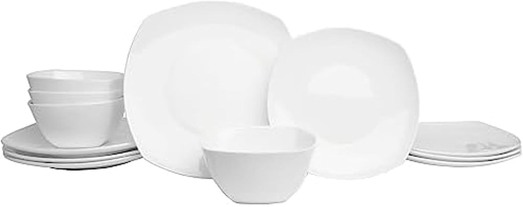 Everyday White by Fitz and Floyd Nevaeh Soft Square 12 Piece Dinnerware Set, Service for 4