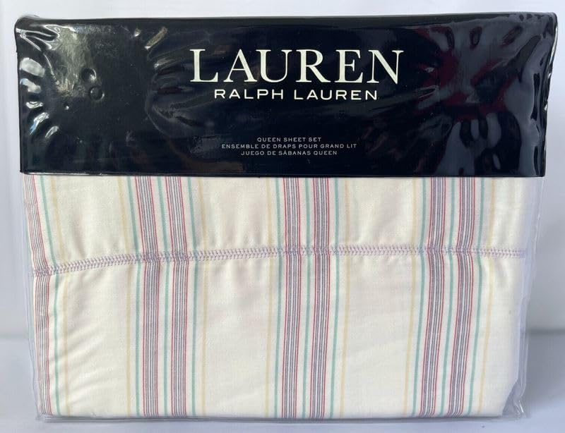 Lauren Ralph Lauren Claudia Stripe 4 pc Queen Sheet Set Multi Pink Stripe on Cream