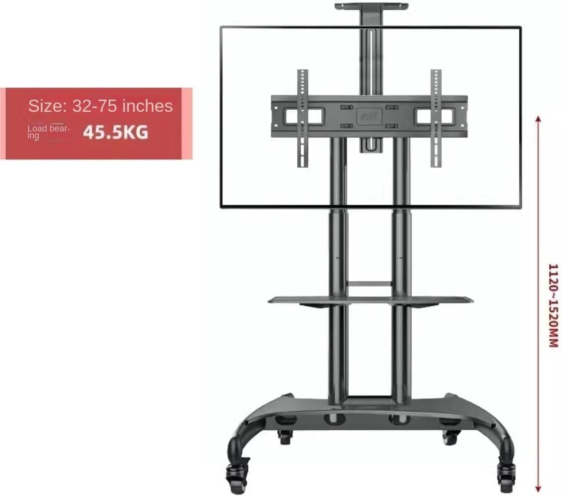 Free Standing Tv Stand Rolling TV Cart for 32-75 Inch Screens Holds Up to 100 Lbs, Height Adjustable Mobile TV Stand with Lockable Wheels Floor Standing Tv Stand