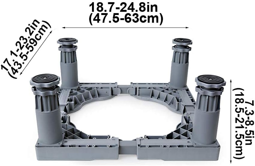 Adjustable Washing Machine Base Upgraded Washing Machine Stand Universal Appliance Base Bracket Heightening Fridge Stand Roller Adjustable Holder 47.5-63cm 4/8/12 Feet Anti-Vi