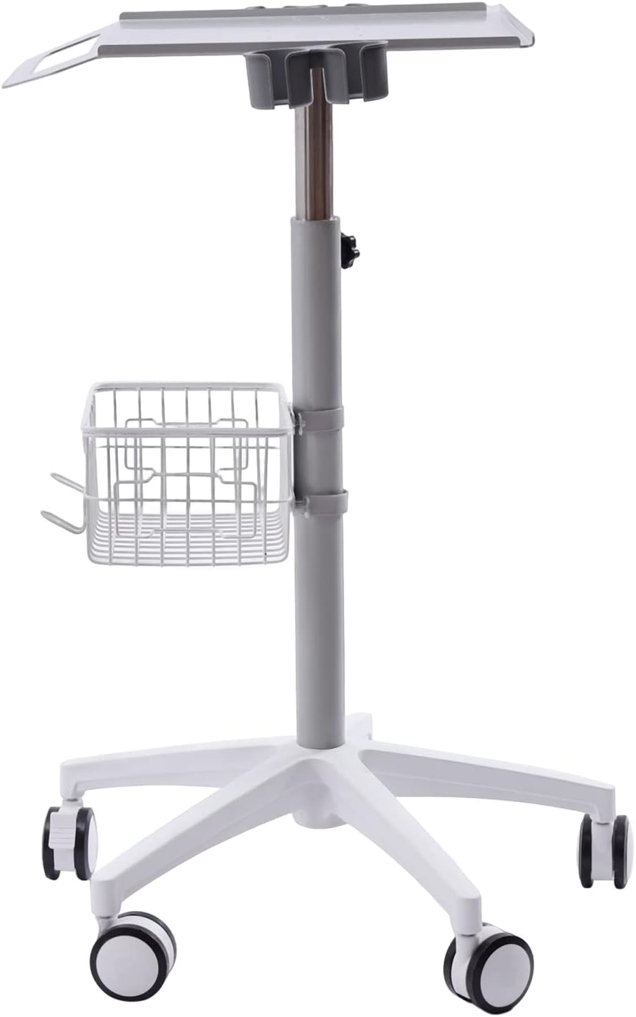 Mobile Trolley Cart Medical Cart, 33.46'-43.71' Height Adjustable Metal Mobile Trolley with 5 Universal Wheels, Large Tabletop Salon Rolling Cart for Lab, SPAs, Beauty Salons(White)