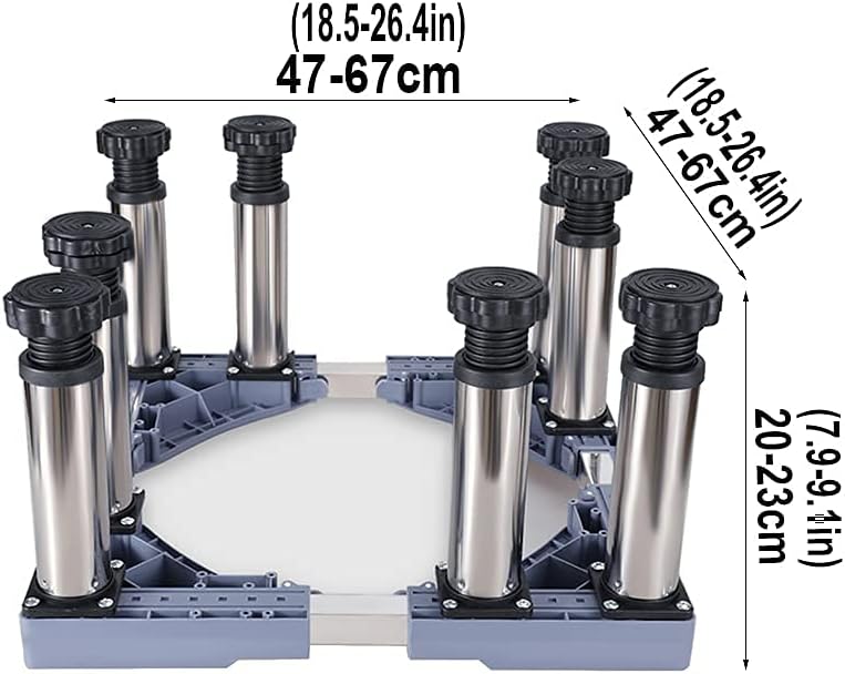 Adjustable Washing Machine Base Upgraded Washing Machine Stand Universal Appliance Base Bracket Heightening Fridge Stand Roller Adjustable Holder 47.5-63cm 4/8/12 Feet Anti-Vi