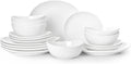 Sweese 18-Piece Dinnerware Sets for 6, Porcelain Plates and Bowls Set, Scratch Resistant Dishes, Microwave and Oven Safe Dishware, Snow White