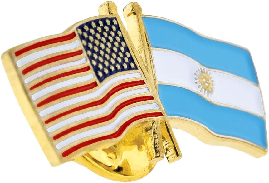 PinMart Crossed American Flag Lapel Pin - Gold Color Plated-Color Plated Enamel, USA and World Crossed Flag, Friendship & Unity, Hat, Jacket and Backpack Pins, Collectible, Patriotic Gift, Secure Clutch Back