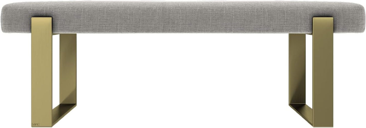 VANT Upholstered Bed Bench - Weave Moondust Grey - Burnished Brass - Contemporary Modern, Bedroom Bench Seat, Hallway, or Entryway