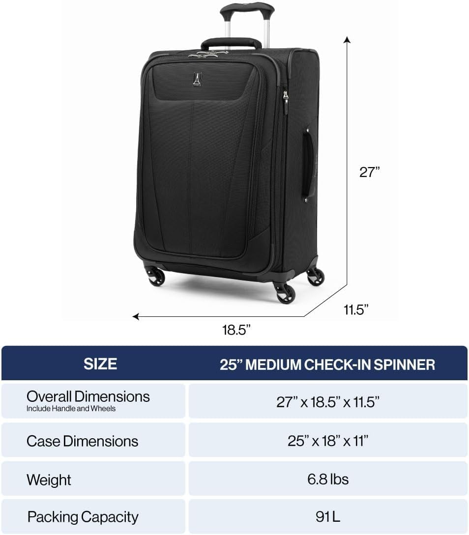 Travelpro Maxlite 5 Softside Expandable Luggage with 4 Spinner Wheels, Lightweight Suitcase, Men and Women, Slate Green, Checked-Medium 25-Inch