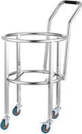 Stainless Steel Soup Bucket Rack with Handle ，Commercial Stock Pot Stand Mobile Gas Bottle Base，Heavy Duty Drum Dolly，Trash Can Roller Base with Wheels，Multifunctional Mover Carrier Barrel Frame