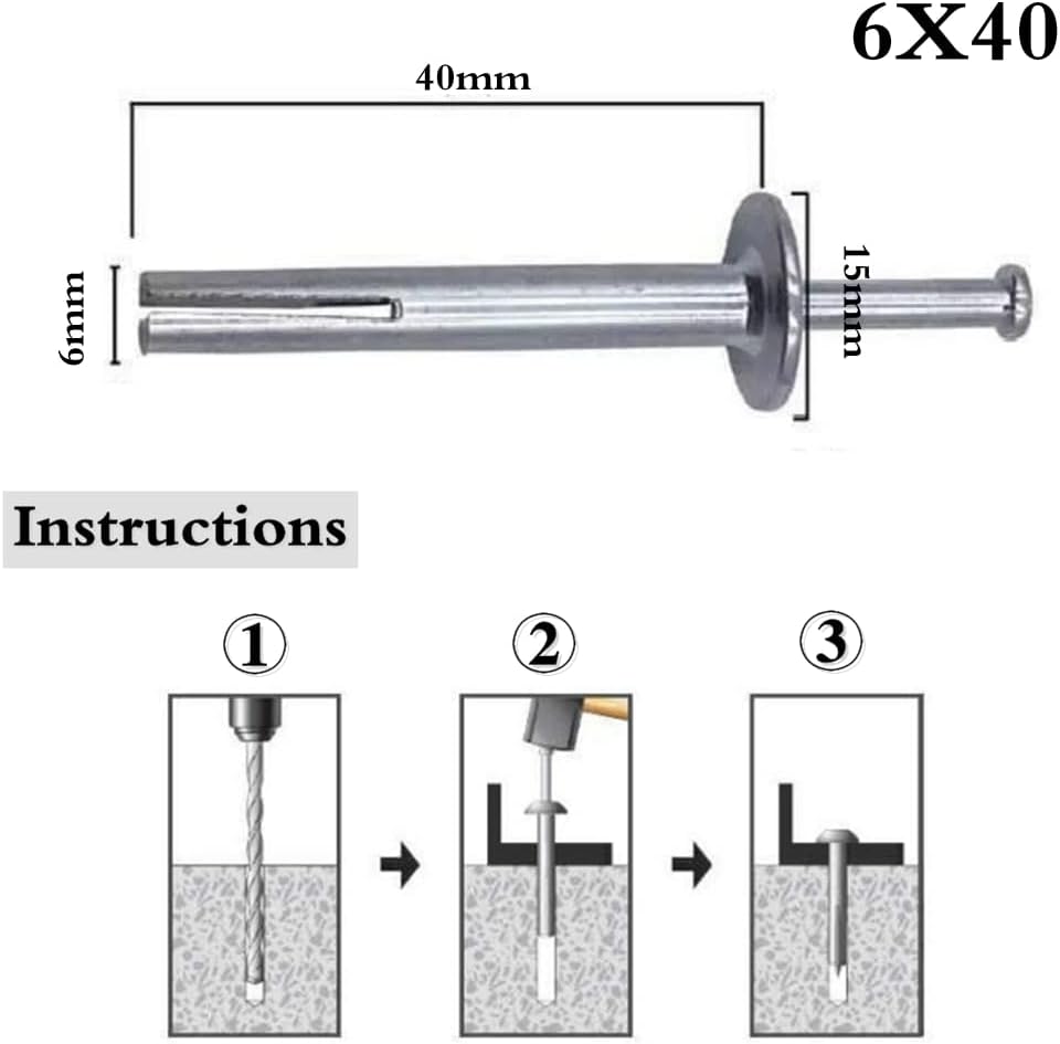 Anchor bolts, Stainless steel Expansion Sleeve Anchor Screw Bolts,Expansion Bolts M6 Anchor Carbon Steel Concrete Ceiling Hammer Drive Anchors Point Roofing TV Stand 6mm Wall Plug F (Color : 6x40) ( C