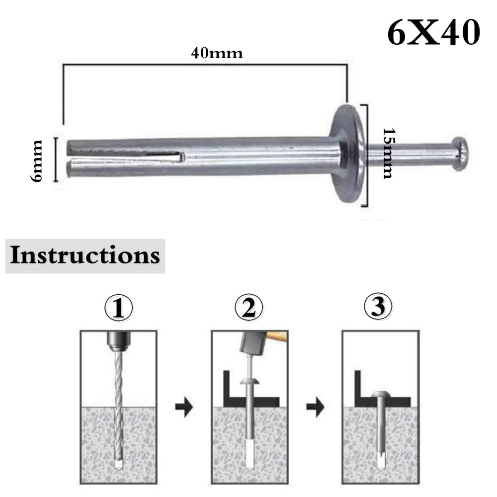 Stainless Steel Expansion Sleeve Anchor Screw Bolts,Expansion Bolts M6 Anchor Concrete Ceiling Hammer Drive Anchors Point Roofing TV Stand 6mm Wall Plug F (Color : 6x50) (6x50 One Size)