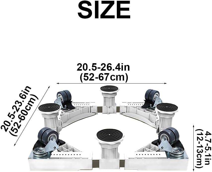 Adjustable Washing Machine Base Washing Machine Stand Base Tumble Dryer Stand Trolley Heavy Duty Roller Washing Machine Appliance Wheel Universal Adjustable 52-67cm Cookers St