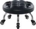 Heavy-Duty Low Roller Stool with 360° Swivel Wheels, Ottoman Footstool, Low-Height Short Rolling Stool Seat, PU Leather Small Mechanic Chair, Rolling Stools for Garage, Shop, Library Black