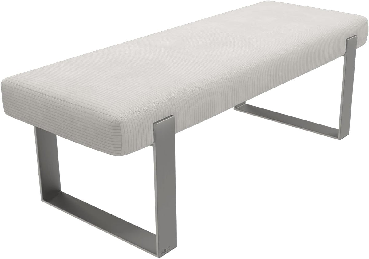 VANT Upholstered Bed Bench - Ribbed Stone - Brushed Nickel - Contemporary Modern, Bedroom Bench Seat, Hallway, or Entryway
