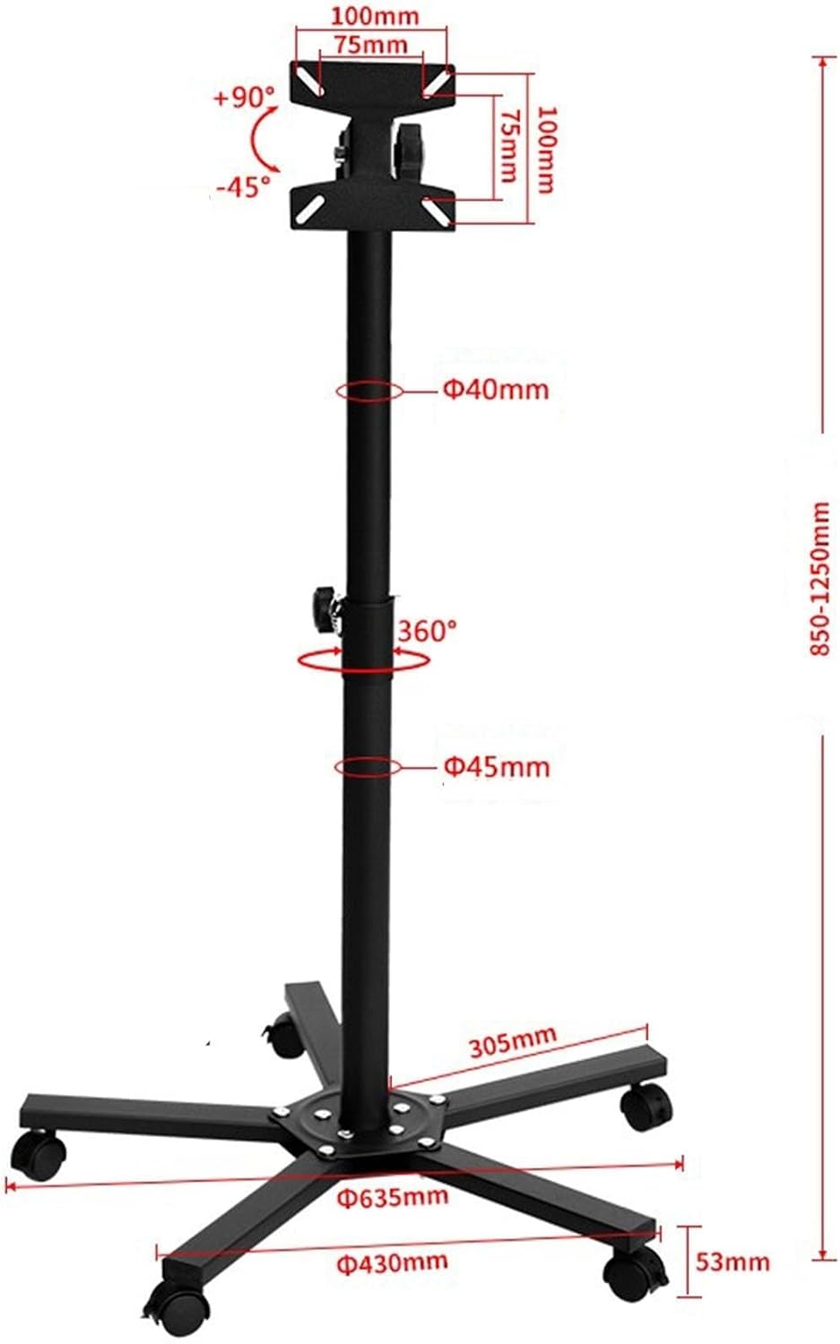 Mobile Stand - Full Motion 360 Deg Rotation Tilt Swivel Tv Mount, Mobile Tv Cart for 14-27 Inch Screen, Height Adjustable Rolling Tv Stand with Angle Adjustment, Max Vesa 100X