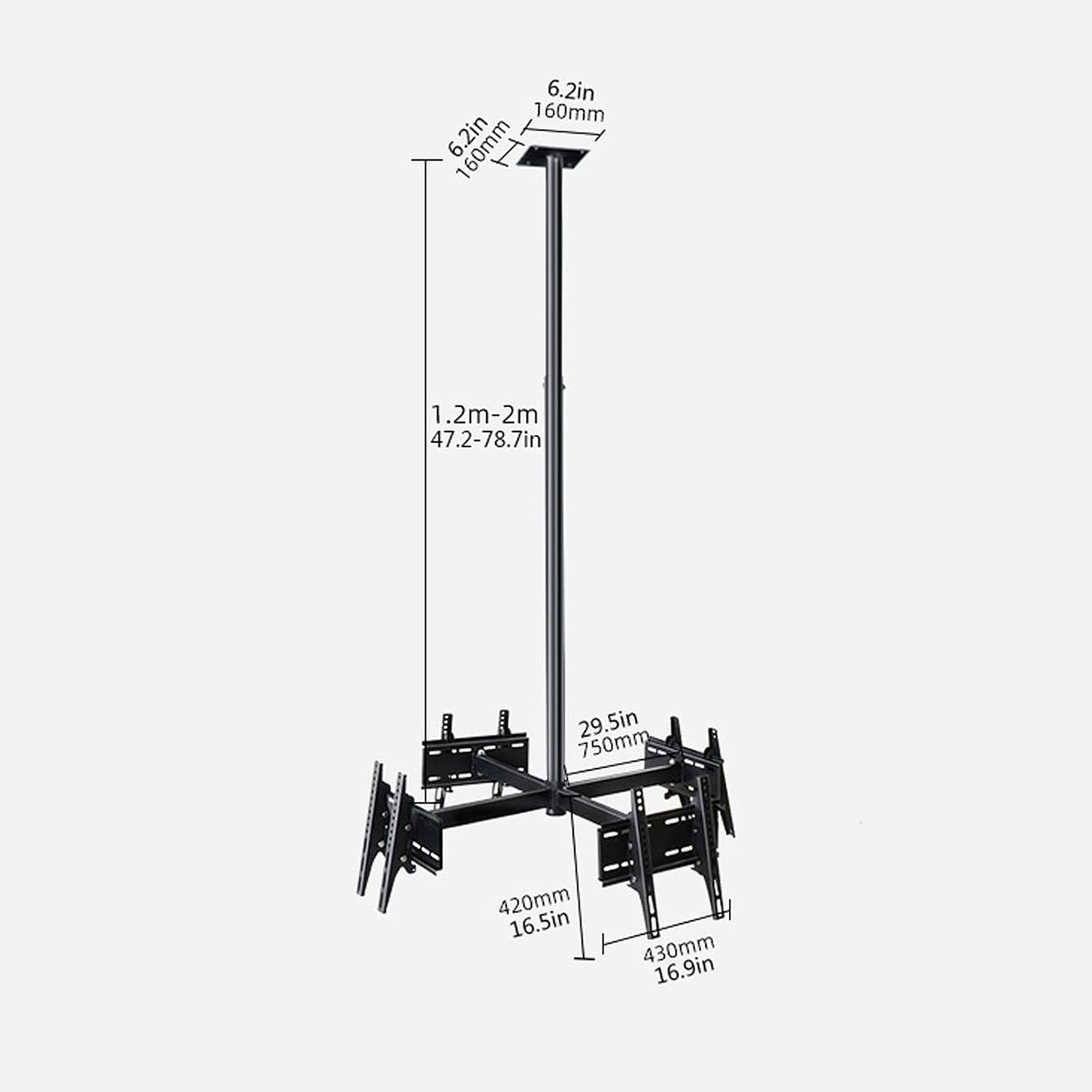 Universal TV Stand TV Stand Base Three Screen Ceiling TV Bracket 32'-75' Commercial Extension Tilt Rotation TV Mount Steel Adjustable Ceiling TV Mount with Max 400x400mm Tv Stand ,a-Four screens