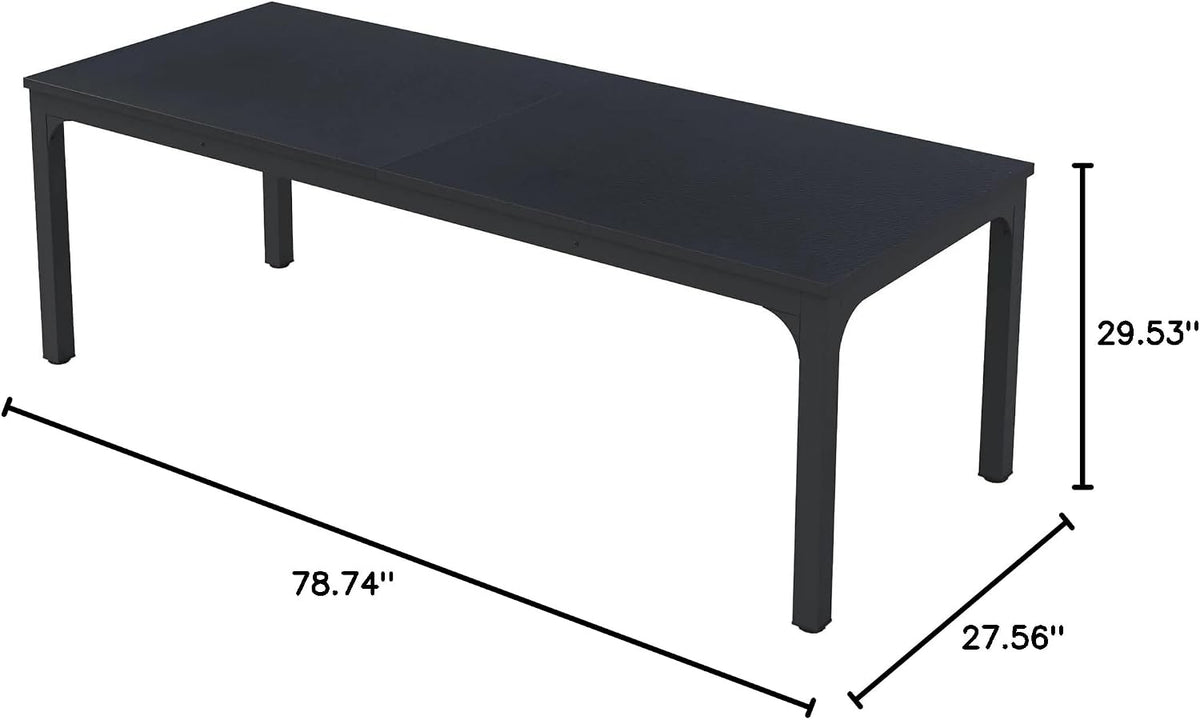 Large Dining Table, 78.7 x 27.6 Inches, Seats 6-8, Rustic Wood Top with Black Metal Frame (Black)