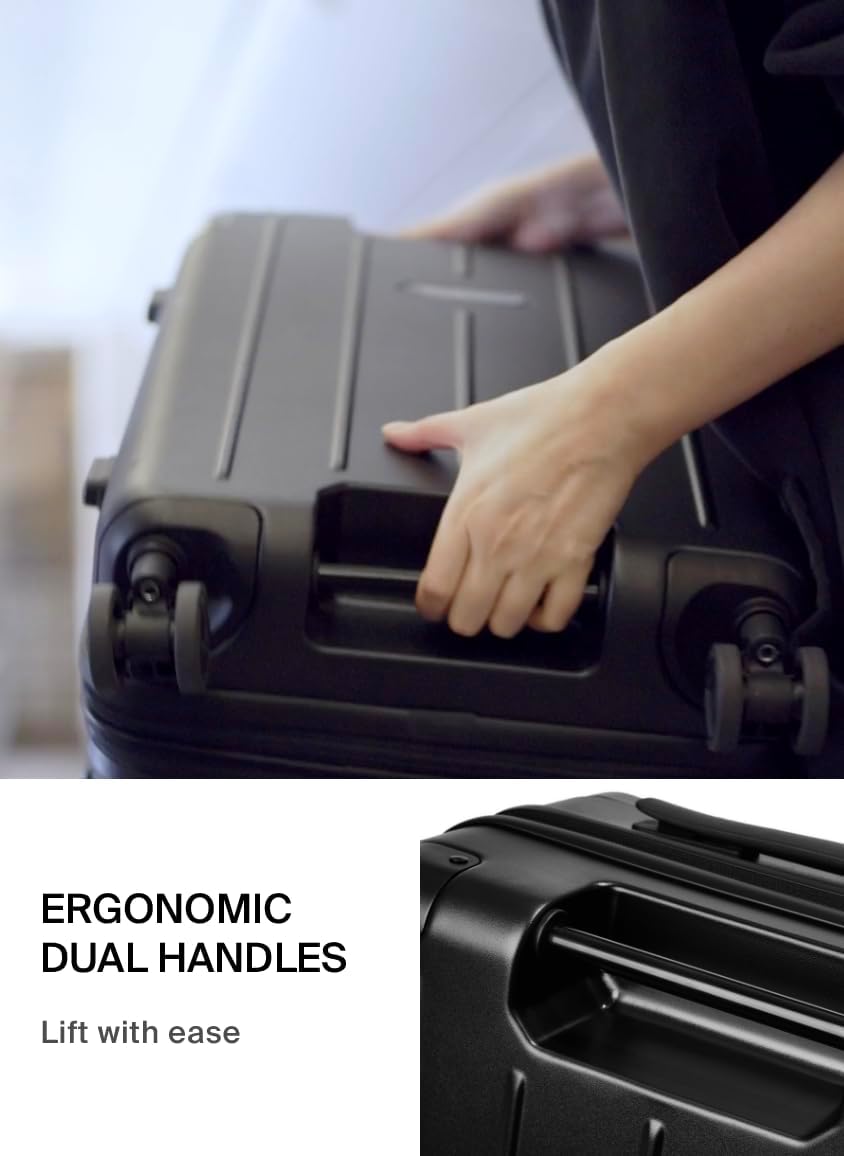 BlackVoyage Air Vacuum Seal Suitcase Carry-On 20-Inch Travel Luggage USB Port 20' AirCabin Air Compression Pump (Matte Black, 40L Capacity (No Vacuum Bag))