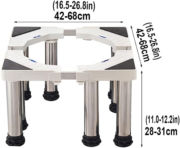 Washing Machine Stand Universal Anti-Rust Refrigerator Dryer Base Holder Bracket Adjustable Length/Width 42-68cm Heightened Stainless Steel Air Conditioner Pedestal (8legs 2