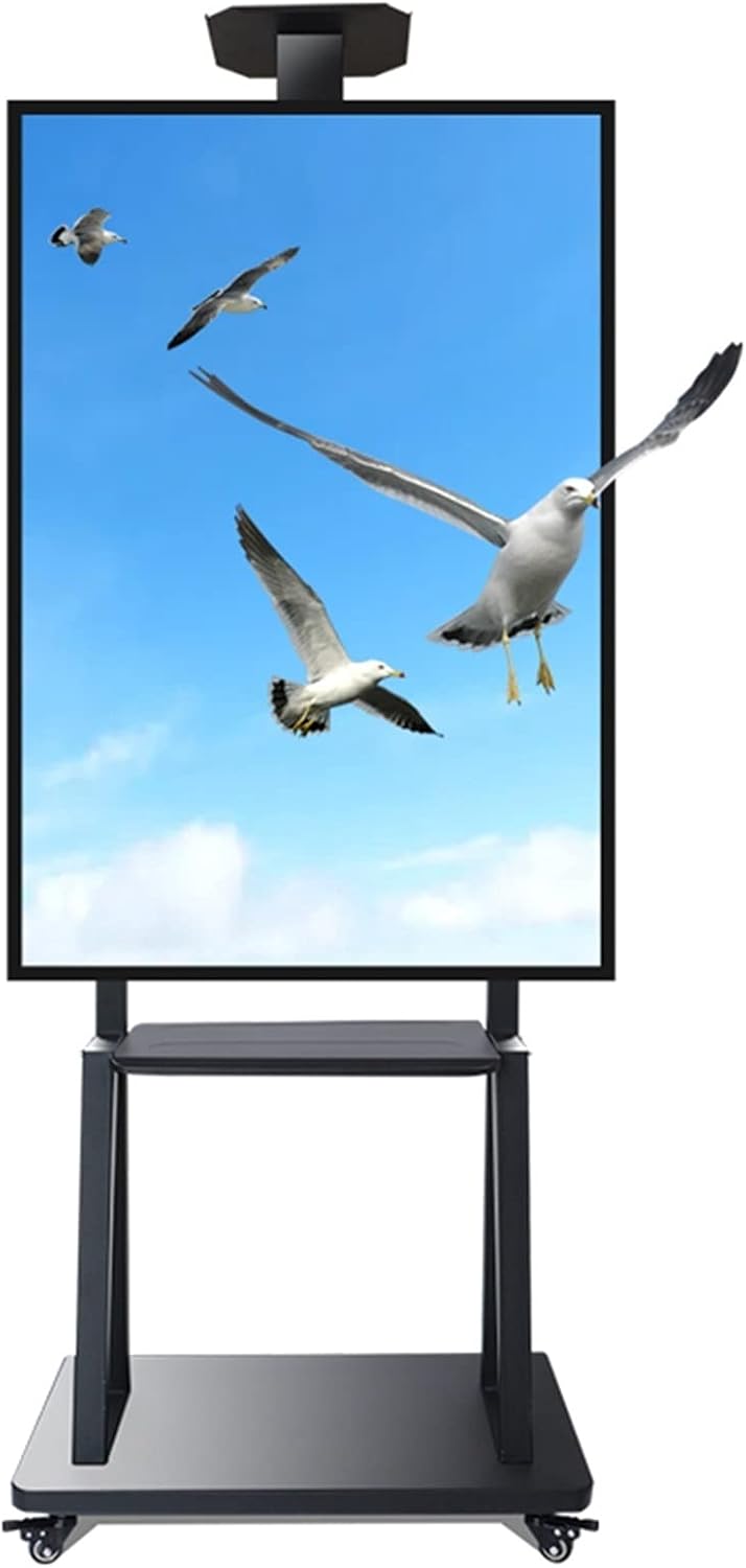 Tall Floor TV Stand for 75 65 55 50 40 Inch TV, Universal Mobile TV Stand with Wheels and Storage, Black Rolling TV Cart Adjustable Height Beautiful Scenery