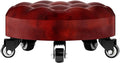 Heavy-Duty Low Roller Stool with 360° Swivel Wheels, Ottoman Footstool, Low-Height Short Rolling Stool Seat, PU Leather Small Mechanic Chair, Rolling Stools for Garage, Shop, Library red