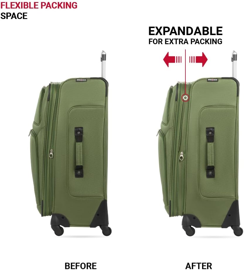 SWISSGEAR Sion Softside Expandable Spinner Luggage Durable Lightweight Travel Suitcase, Evergreen, Checked-Large