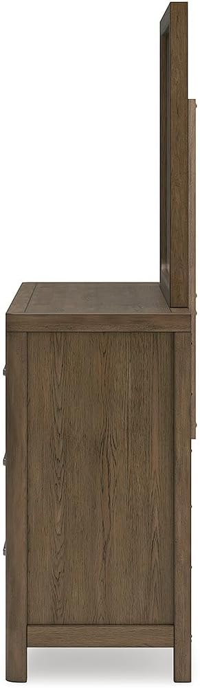 Signature Design by Ashley Cabalynn Modern 6-Drawer Dresser and Mirror with Safety Stop and Felt-Lined Top Drawer, Dark Brown