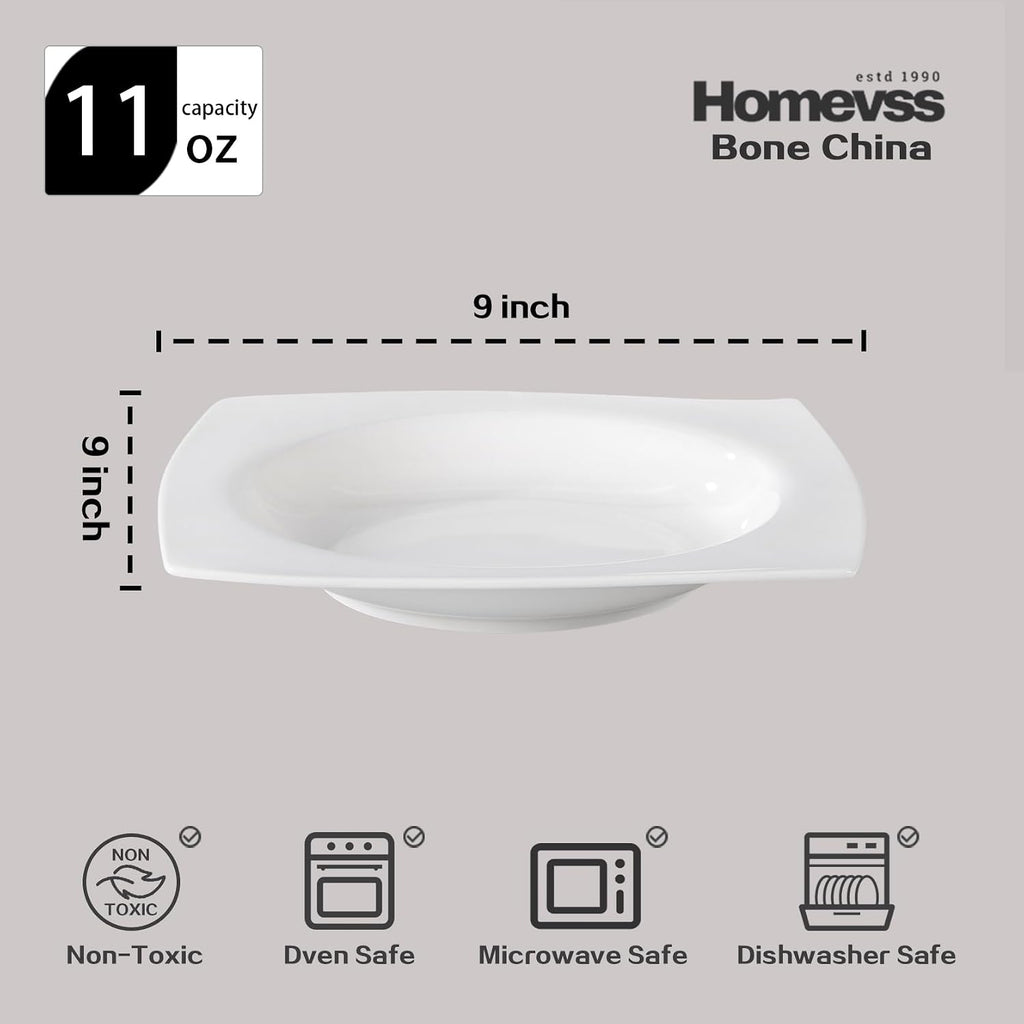 HomeVss, New Bone China Dinnerware SEt, Rim Square Shape, 40pc Set