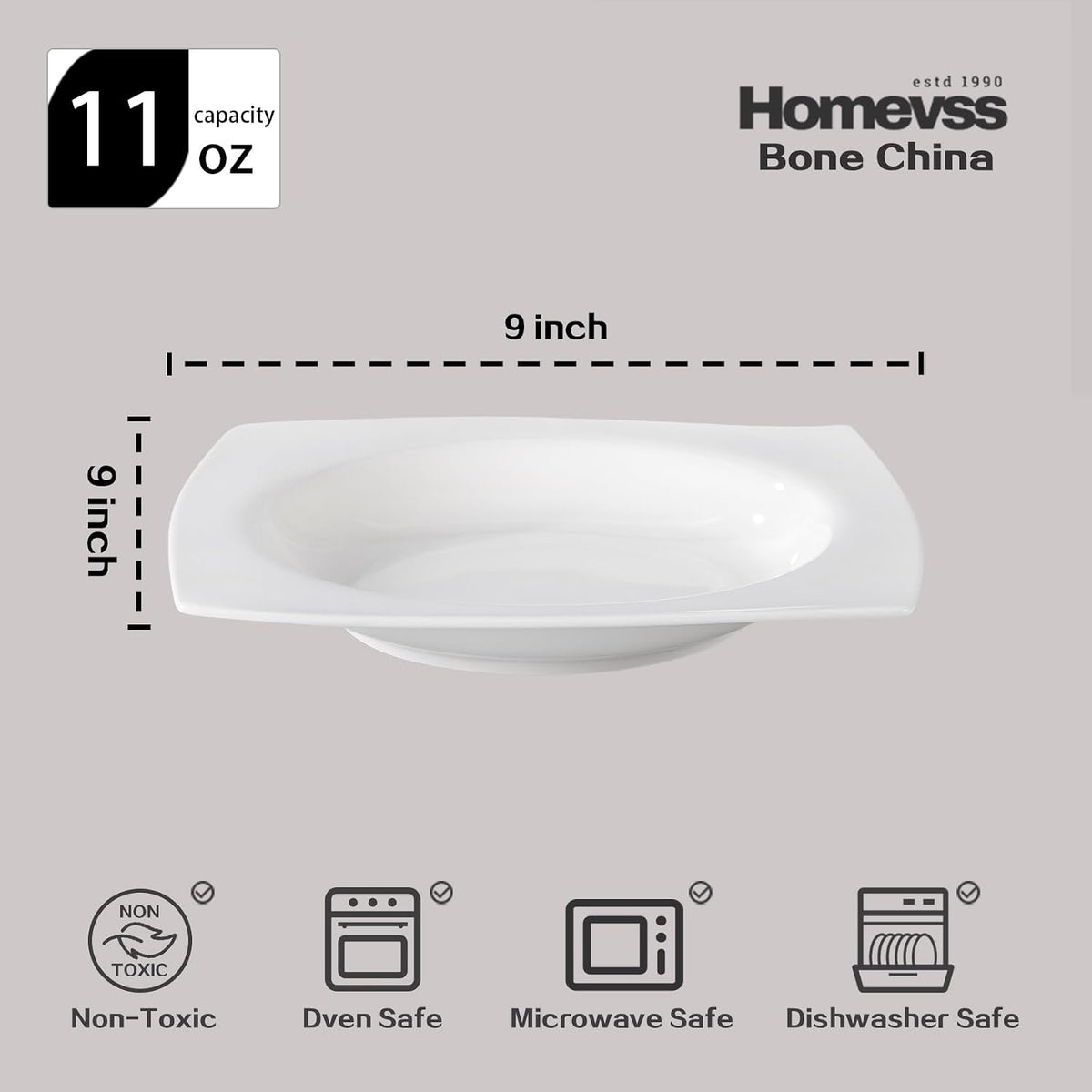 HomeVss, New Bone China Dinnerware SEt, Rim Square Shape, 40pc Set