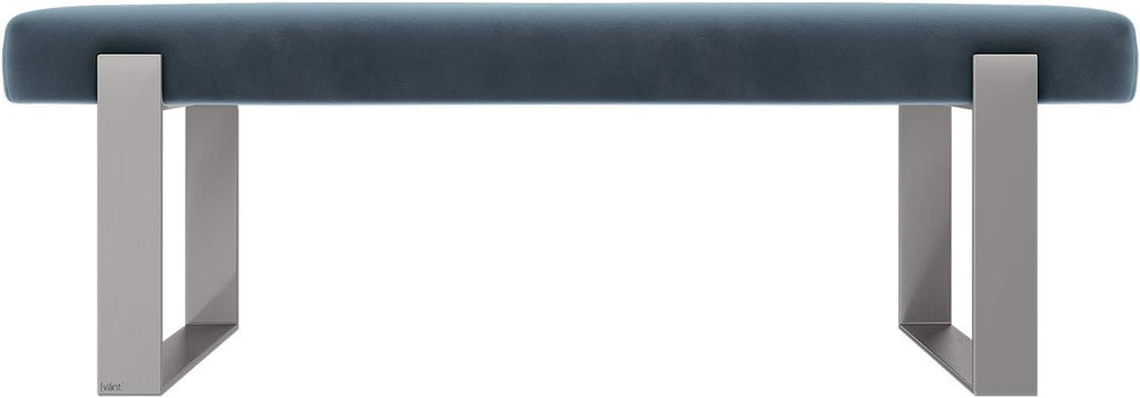 VANT Upholstered Bed Bench - Velvet Peacock Blue- Brushed Nickel - Contemporary Modern, Bedroom Bench Seat, Hallway, or Entryway