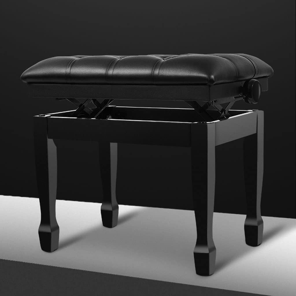 Vanity Bench,Piano Bench, Adjustable Piano Bench with Storage Compartment for Music Books, Black Leather Piano Stool Deluxe Padded Seat Cushion