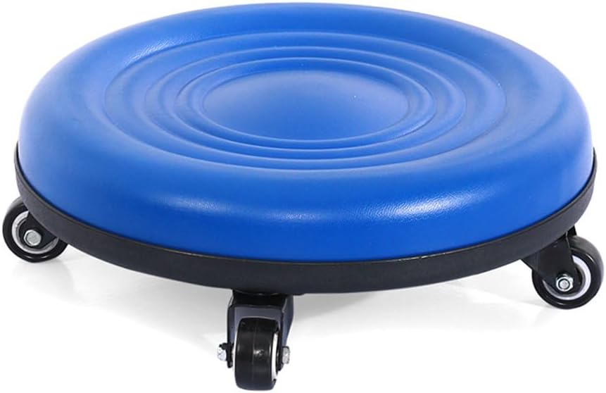 Heavy-Duty Low Roller Stool with 360° Swivel Wheels, Ottoman Footstool, Low-Height Short Rolling Stool Seat, PU Leather Small Mechanic Chair, Rolling Stools for Garage, Shop, Library Blue