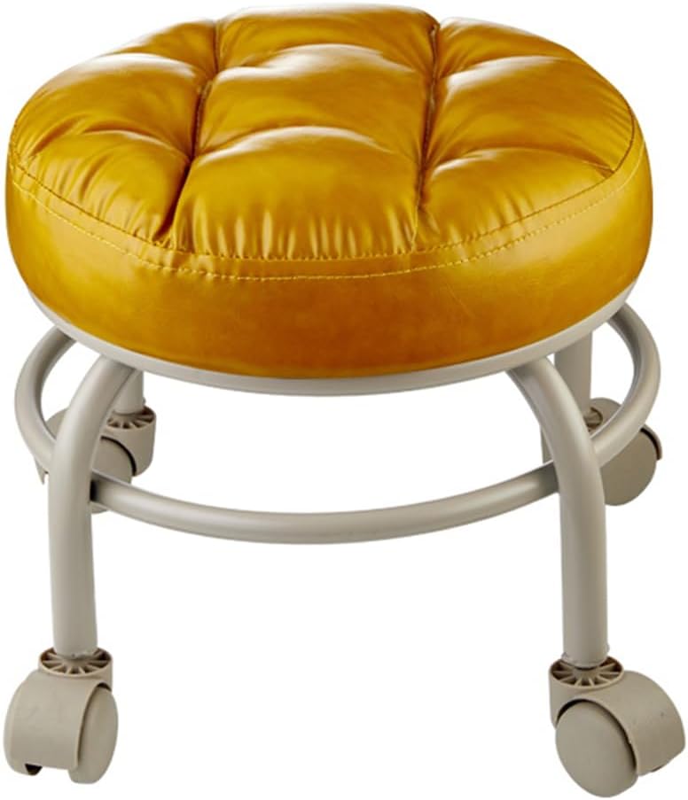 Heavy-Duty Low Roller Stool with 360° Swivel Wheels, 660-lb Load Capacity, Low-Height Short Rolling Stool Seat, PU Leather Small Mechanic Chair, Rolling Stools for Garage, Shop, Libra Gold