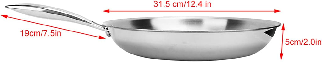 30 x 5cm Stainless Steel Fry Pan 3 Layers Induction Steak Kitchen tensils Composite Bottom Arc Long Handle Stainless Steel pan(