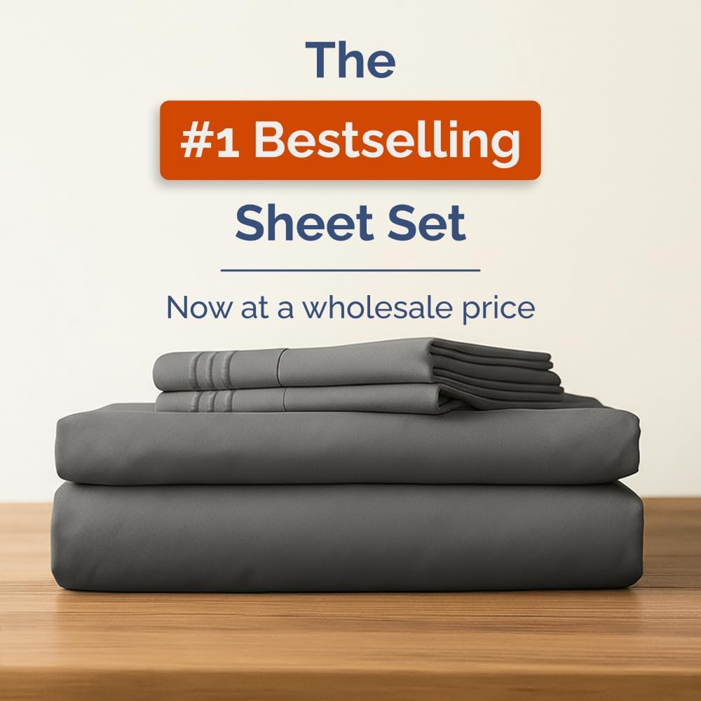 Bulk Case Pack of 16 Sheet Sets - (16) Complete Full Size Sheet Sets with Deep Pockets - Wholesale Bulk Bedding for Hotels, Spas & Airbnbs - Breathable, Cooling, Soft & Wrinkle Free - (Full, Charcoal)
