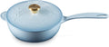 Le Creuset Enameled Cast Iron Holly Collection Traditional Saucier, 2.25 qt., Coastal Blue with Gold Knob