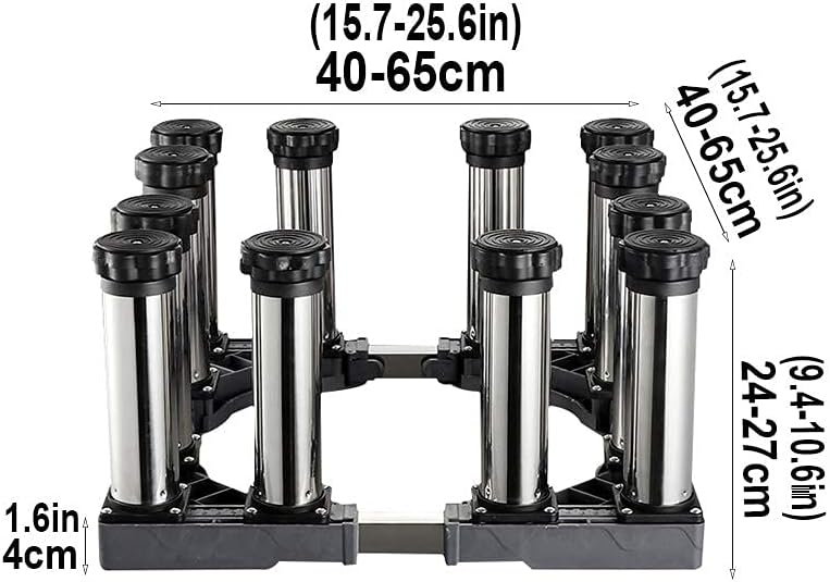 Adjustable Washing Machine Base Universal Base Dorm Fridge Stand Adjustable Length/Width 40-65cm Washing Machine Base with 4/8/12 Feet Fridge Trays Washer Bracket Height 24-27