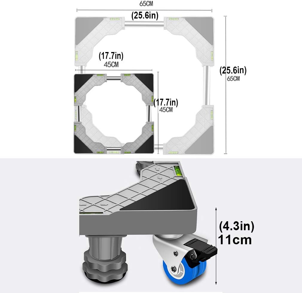 Portable Washing Machine Roller Pulley， Washing Machine Base -Vibration 4 Locking Wheels and 4/8 legs Mobile Roller Base Tray 45-65cm Universal Dryer Base Bracket to Move Heavy Furniture