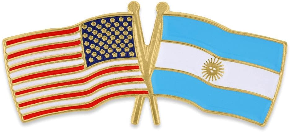 PinMart Crossed American Flag Lapel Pin - Gold Color Plated-Color Plated Enamel, USA and World Crossed Flag, Friendship & Unity, Hat, Jacket and Backpack Pins, Collectible, Patriotic Gift, Secure Clutch Back