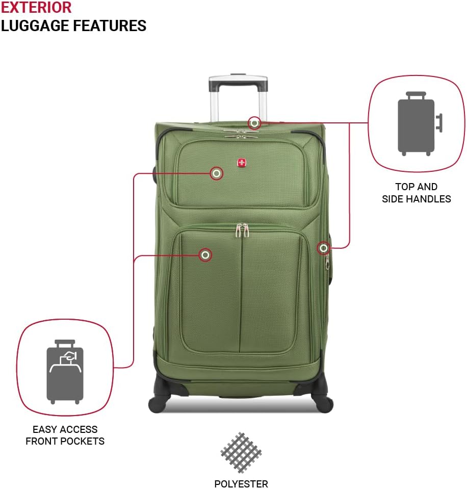 SWISSGEAR Sion Softside Expandable Spinner Luggage Durable Lightweight Travel Suitcase, Evergreen, Checked-Large