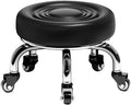 Heavy-Duty Low Roller Stool with 360° Swivel Wheels, Ottoman Footstool, Low-Height Short Rolling Stool Seat, PU Leather Small Mechanic Chair, Rolling Stools for Garage, Shop, Library Black