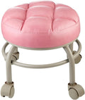 Heavy-Duty Low Roller Stool with 360° Swivel Wheels, 660-lb Load Capacity, Low-Height Short Rolling Stool Seat, PU Leather Small Mechanic Chair, Rolling Stools for Garage, Shop, Libra Pink