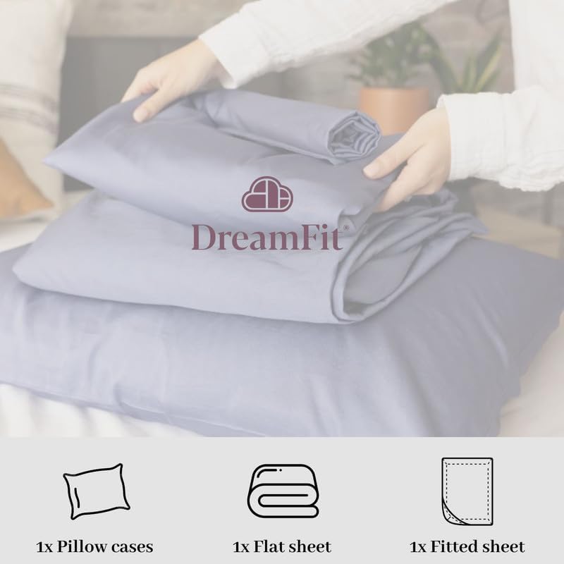 DreamFit DreamCool 100% Egyptian Cotton Cooling Bed Sheet Set with Elastic Corner Straps Extra Deep Pocket Crafted in USA Twin Sheet Set Ivory