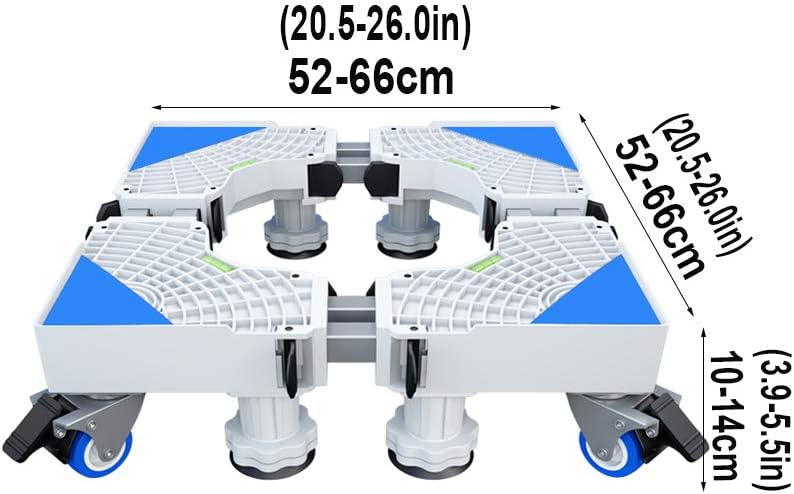 Portable Washing Machine Roller Pulley， Multi-Functional Adjustable Base with 4 Mobile Case Roller Trolley for Washing Machine,Dryer And Refrigerator Telescopic Length/Width 52-66cm Universal Fridge